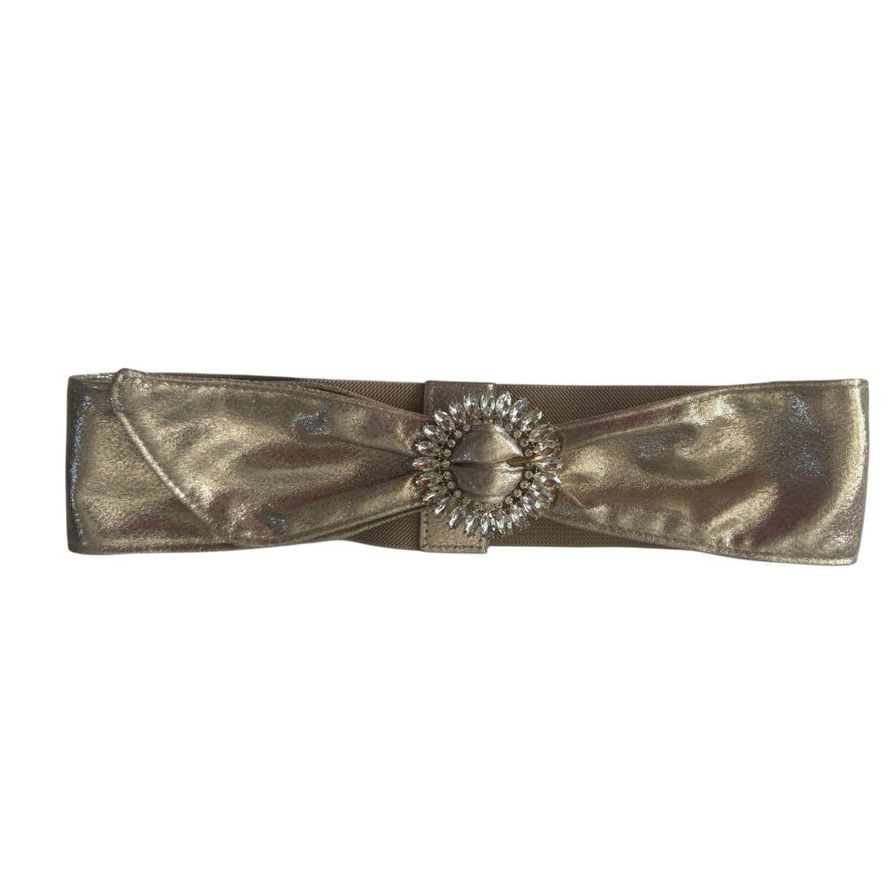 INC International Concepts Metallic Gold Stretch Belt with Rhinestone Buckle XL